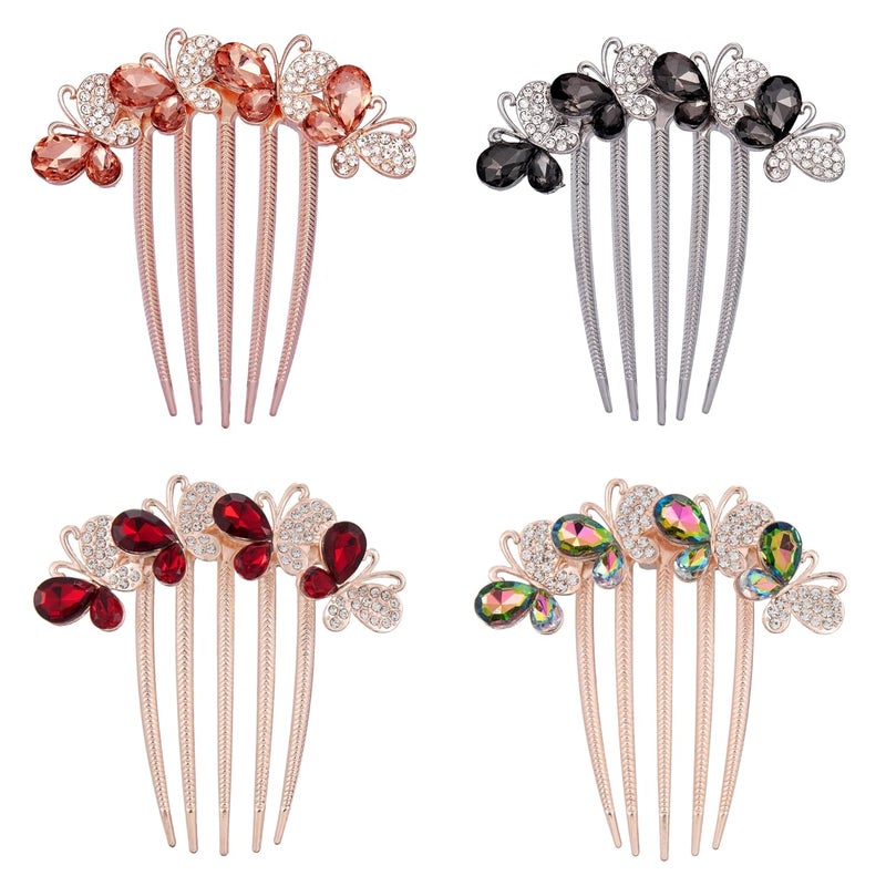 Hair Side Comb Crytal Hair Pins for Bridal Butterfly Rhinestone Hair Clips Wedding Flower Hair Decorations Hair Tools for Brides Bridesmaids Women Ladies 4 Pack
