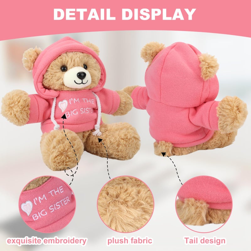 Osacoe â€œIâ€™m The Big Sisterâ€ Teddy Bear Stuffed Animal with Gift Box Removable Pink Hoodie Bracelet, Big Sister Gifts for Girls Who Promoted to Big Sister with Beautiful Greeting Card - Image 5