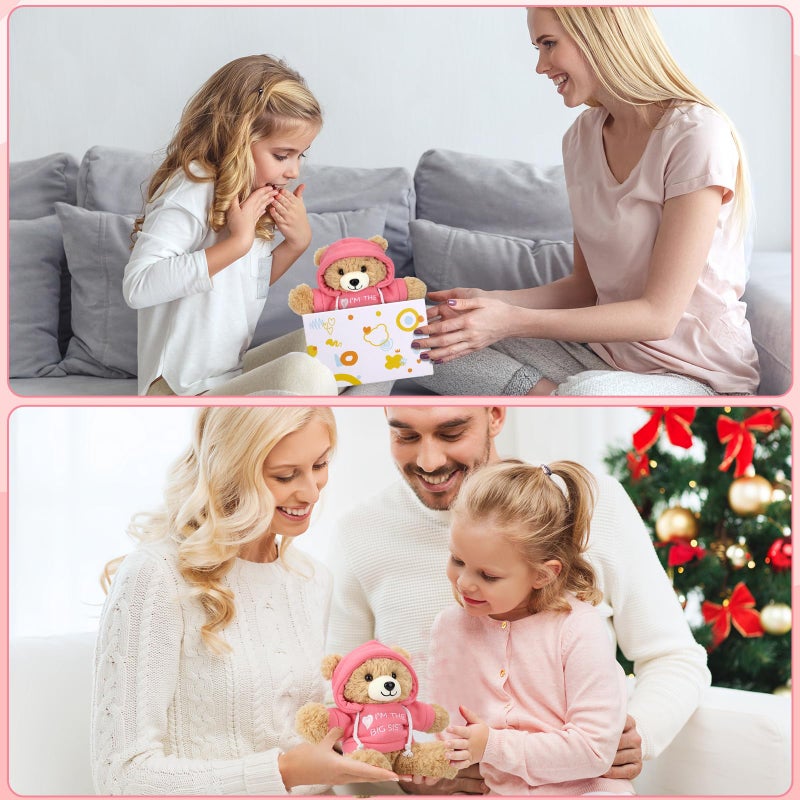 Osacoe â€œIâ€™m The Big Sisterâ€ Teddy Bear Stuffed Animal with Gift Box Removable Pink Hoodie Bracelet, Big Sister Gifts for Girls Who Promoted to Big Sister with Beautiful Greeting Card - Image 4