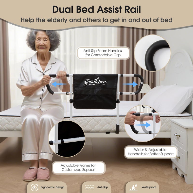 goodleben Double Bed Rail for Elderly Adults Safety, Adjustable Bed Assist Rail, Dual Side Bed Rail for Seniors Safety, Under Mattress Bed Guard Rail for Fall Prevention, Fits Twin/Full/Queen Beds - Image 4