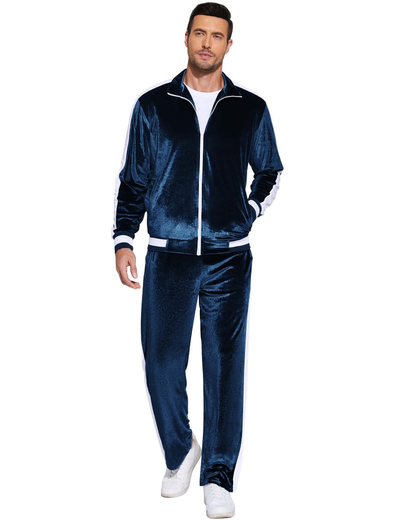 COOFANDY Mens 2 Piece Velour Tracksuit Velvet Sweatsuit Casual Jogging Suits Jacket and Pants Set - Image 2