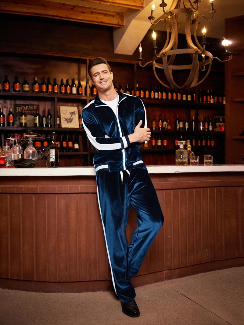 COOFANDY Mens 2 Piece Velour Tracksuit Velvet Sweatsuit Casual Jogging Suits Jacket and Pants Set - Image 3