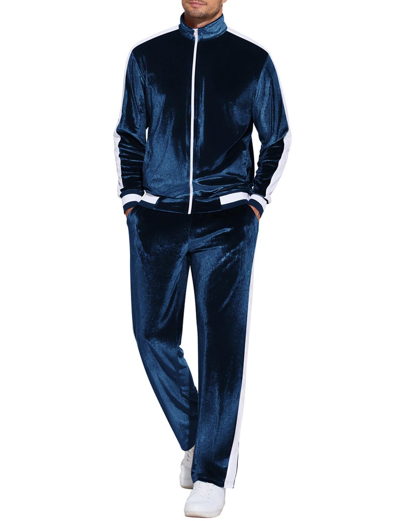 COOFANDY Mens 2 Piece Velour Tracksuit Velvet Sweatsuit Casual Jogging Suits Jacket and Pants Set - Image 1