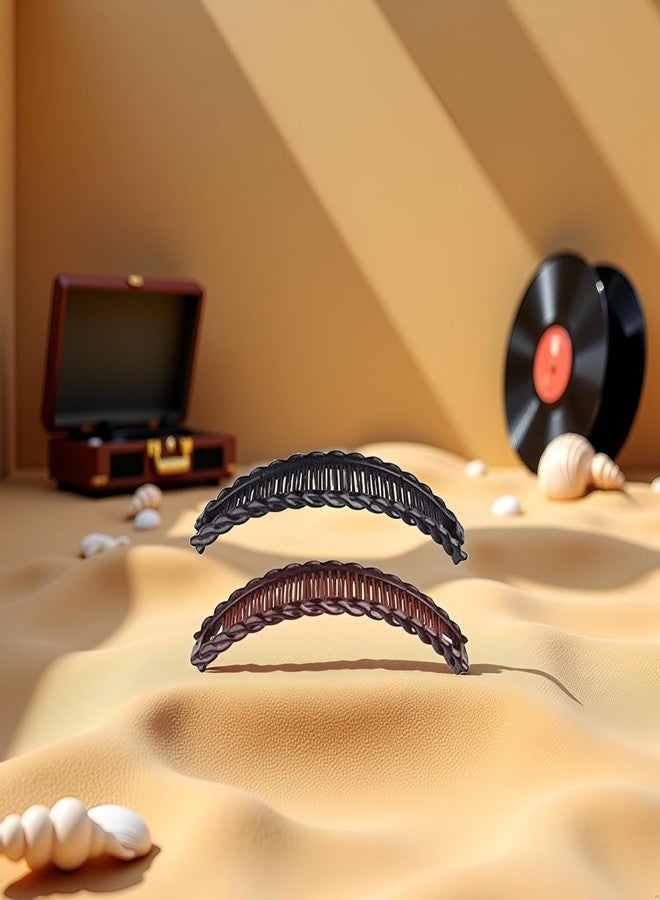 قطعتان من مشابك الشعر على شكل موزة للشعر الكثيف المجعد - مشابك سوداء وبنية، أمشاط تثبيت عتيقة للنساء، إكسسوارات شعر مستوحاة من ثمانينيات القرن الماضي - Image 4