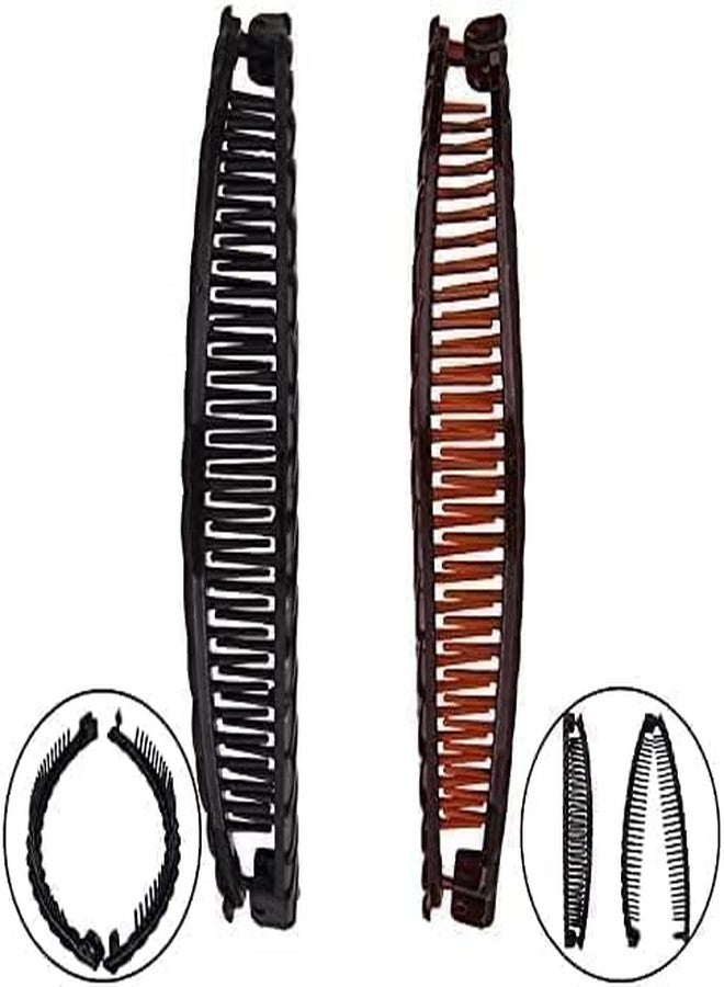 قطعتان من مشابك الشعر على شكل موزة للشعر الكثيف المجعد - مشابك سوداء وبنية، أمشاط تثبيت عتيقة للنساء، إكسسوارات شعر مستوحاة من ثمانينيات القرن الماضي - Image 3