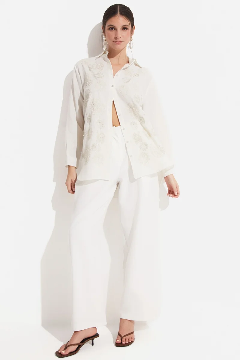 JUNE Women's Exclusive Oversize/loose Cut Embroidered Detailed Shirt
