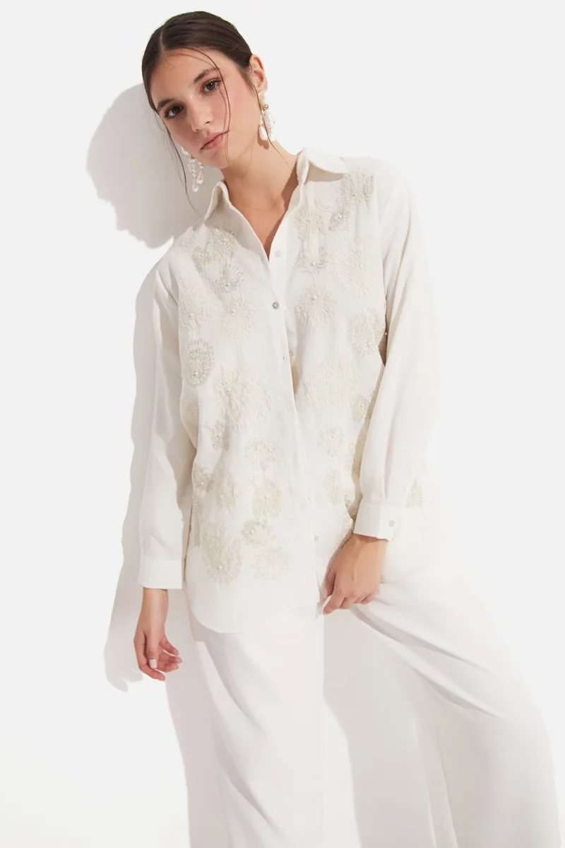 JUNE Women's Exclusive Oversize/loose Cut Embroidered Detailed Shirt