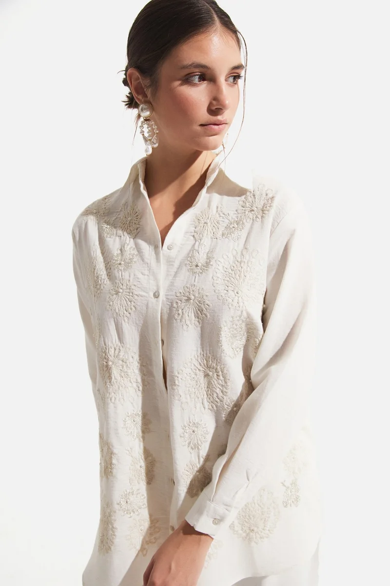 JUNE Women's Exclusive Oversize/loose Cut Embroidered Detailed Shirt