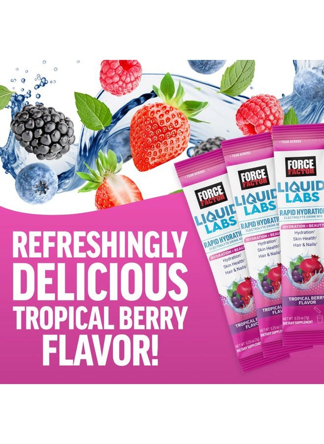 Force Factor Liquid Labs Beauty, Hydration Packet for Stronger Hair, Skin & Nails. Electrolytes powder with Hyaluronic Acid, Biotin, and Ceramides. Tropical Berry Flavor, 20 Stick Packs  - Image 3