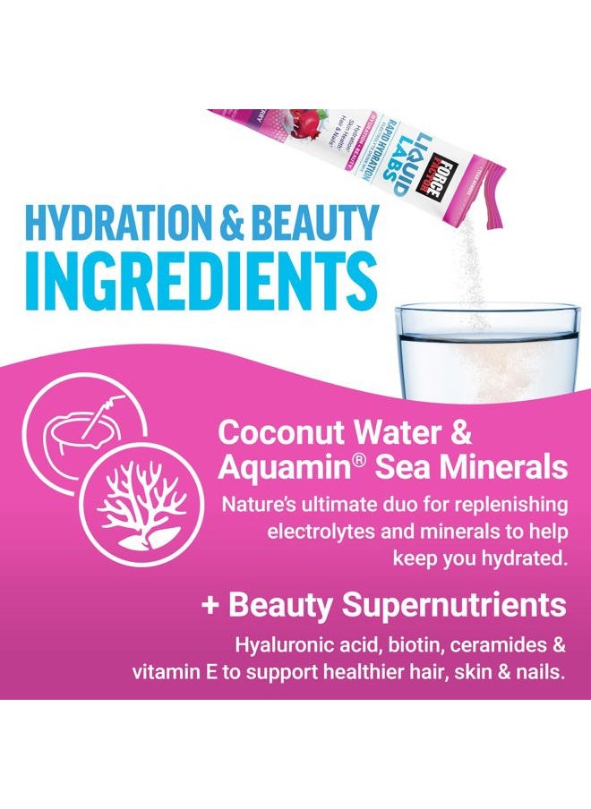 Force Factor Liquid Labs Beauty, Hydration Packet for Stronger Hair, Skin & Nails. Electrolytes powder with Hyaluronic Acid, Biotin, and Ceramides. Tropical Berry Flavor, 20 Stick Packs  - Image 4