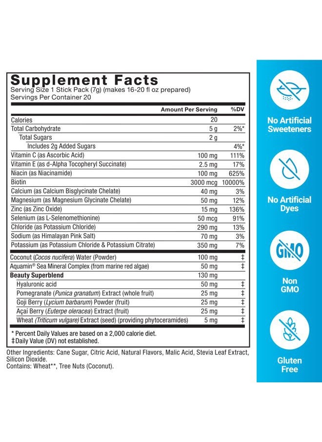 Force Factor Liquid Labs Beauty, Hydration Packet for Stronger Hair, Skin & Nails. Electrolytes powder with Hyaluronic Acid, Biotin, and Ceramides. Tropical Berry Flavor, 20 Stick Packs  - Image 5