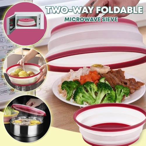 EZYHOME Microwave Splatter Cover, Collapsible and Reusable Food Cover, Ventilated Foldable Microwave Splash Proof Dining Plate Cover, Multi-Purpose Colander Kitchen Gadget for Meal Prep BPA-Free - Image 4