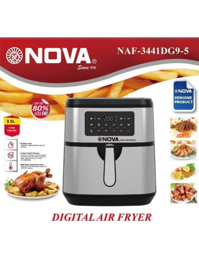 Nova NAF-3441DG9-5 Digital Air Fryer 9.5L, 1600-1800W Large Capacity Oil-Free Cooker, Touch Control, 50-200°C Adjustable Temperature, 60-Minute Timer, Non-Stick Basket for Home Kitchen & Family Meals - Image 1