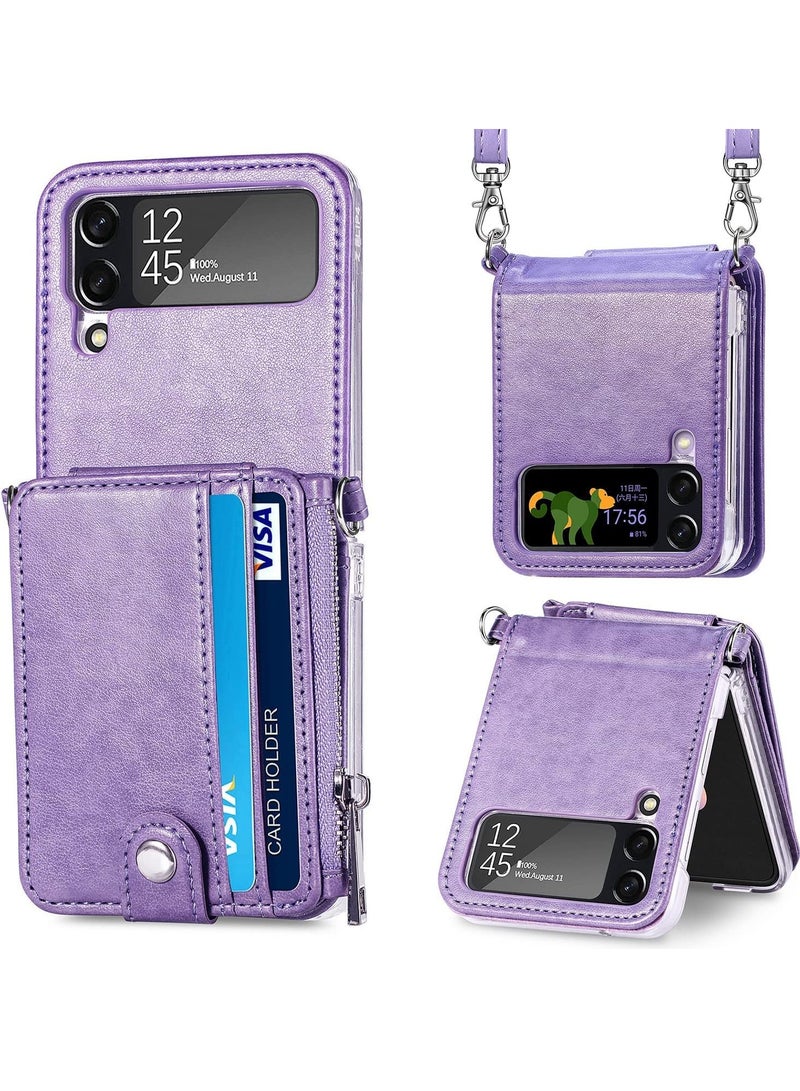 Excefore Galaxy Z Flip 4 Wallet Case With Detachable Card Holder Flip Leather Zipper Wallet Protective Phone Case Cover With Adjustable Cross Body Strap for Samsung Galaxy Z Flip 4 5g 2022 - Image 1
