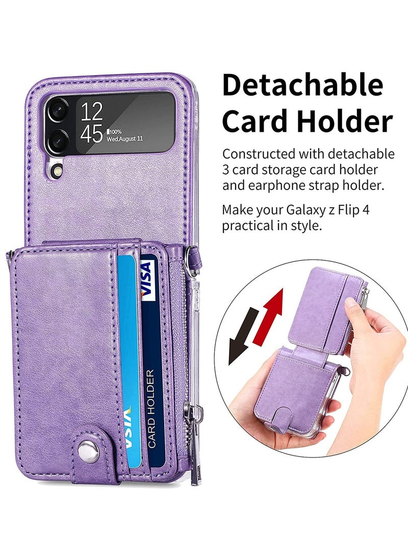 Excefore Galaxy Z Flip 4 Wallet Case With Detachable Card Holder Flip Leather Zipper Wallet Protective Phone Case Cover With Adjustable Cross Body Strap for Samsung Galaxy Z Flip 4 5g 2022 - Image 2