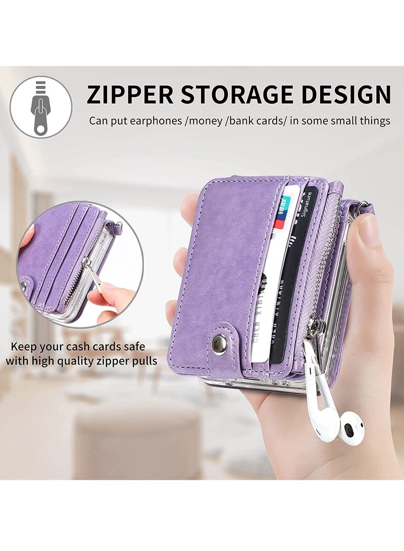 Excefore Galaxy Z Flip 4 Wallet Case With Detachable Card Holder Flip Leather Zipper Wallet Protective Phone Case Cover With Adjustable Cross Body Strap for Samsung Galaxy Z Flip 4 5g 2022 - Image 4