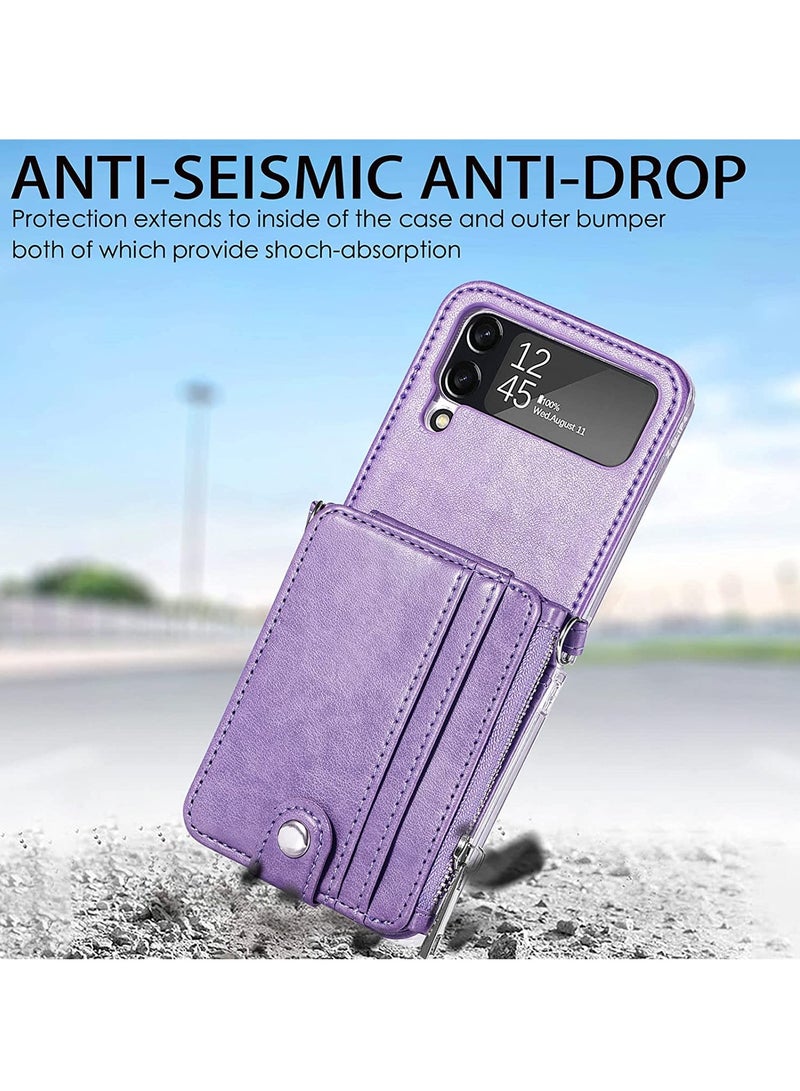 Excefore Galaxy Z Flip 4 Wallet Case With Detachable Card Holder Flip Leather Zipper Wallet Protective Phone Case Cover With Adjustable Cross Body Strap for Samsung Galaxy Z Flip 4 5g 2022 - Image 3