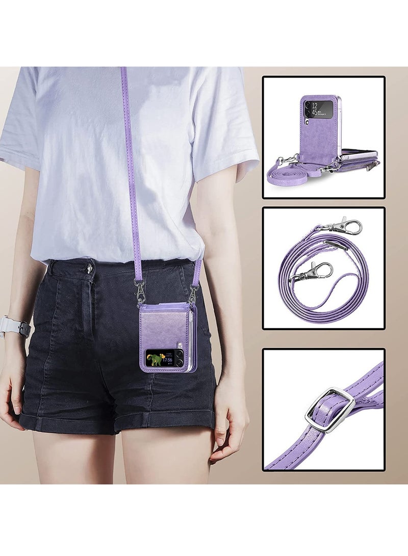 Excefore Galaxy Z Flip 4 Wallet Case With Detachable Card Holder Flip Leather Zipper Wallet Protective Phone Case Cover With Adjustable Cross Body Strap for Samsung Galaxy Z Flip 4 5g 2022 - Image 5