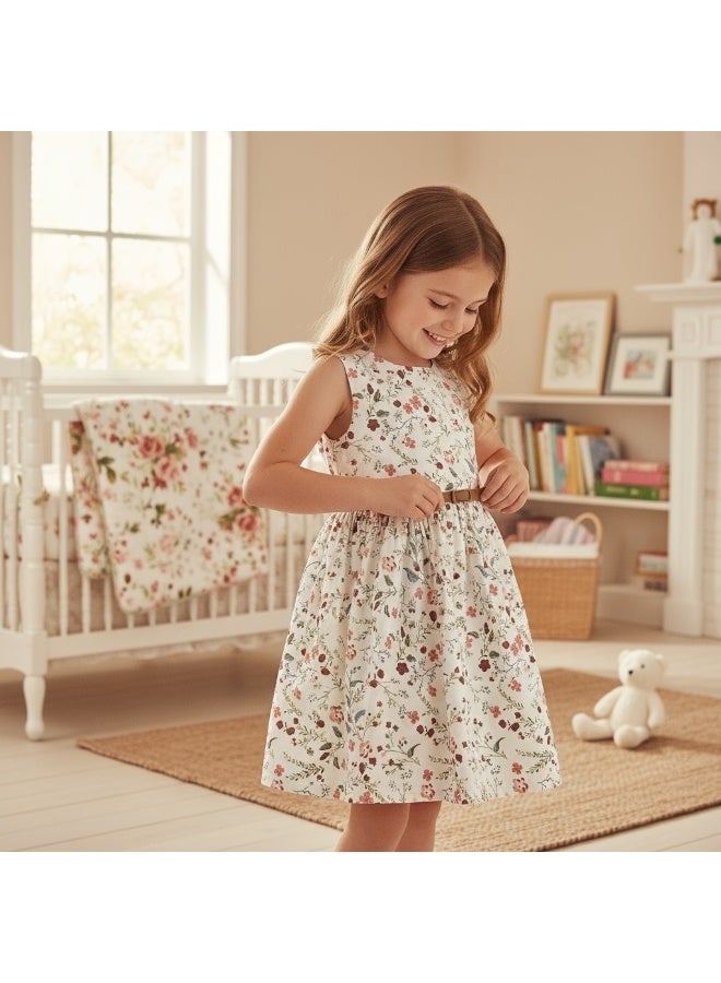 فستان بناتي مبطن من الداخل بلا أكمام برقبة دائرية - Image 1