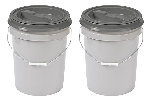 Mighty Tuff 5 Gallon  21 Pound Pet Food Storage Container Pack of 2 with Metal Handle and Airtight Lid to Lock in Freshness Light Grey Base  Dark Grey Lid