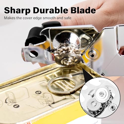 Rexez Can Opener, Manual Heavy Duty Can Opener with Smooth Edge, Sharp Stainless Steel Blade, Good Soft Handles, Non-Slip Handle | Black - Image 4
