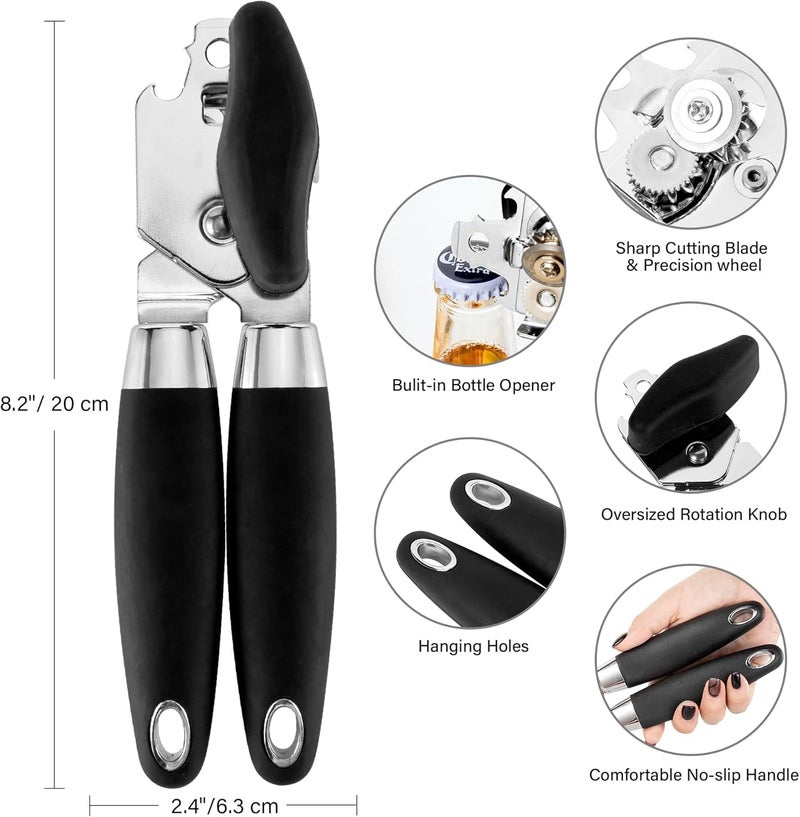 Rexez Can Opener, Manual Heavy Duty Can Opener with Smooth Edge, Sharp Stainless Steel Blade, Good Soft Handles, Non-Slip Handle | Black - Image 2