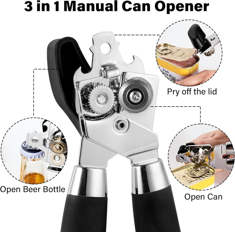 Rexez Can Opener, Manual Heavy Duty Can Opener with Smooth Edge, Sharp Stainless Steel Blade, Good Soft Handles, Non-Slip Handle | Black - Image 3