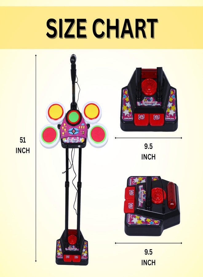 PN AVAN Kids Musical Electronic Drum Beat Toys Set, MP3 Plug-in, Microphone, Pedal, Colourful Lights - Image 2