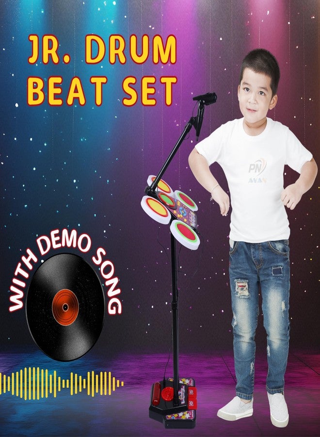 PN AVAN Kids Musical Electronic Drum Beat Toys Set, MP3 Plug-in, Microphone, Pedal, Colourful Lights - Image 5
