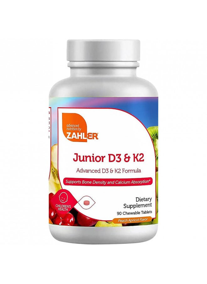 Zahler - Junior Vitamin D3 + K2 Chewable Tablets for Kids| Vitamin D for Kids 2000 IU | Delicious Vitamin D K2 Chews to Support Healthy Bones & Teeth - Kosher, Less Sugar Than Gummies (90 Count)