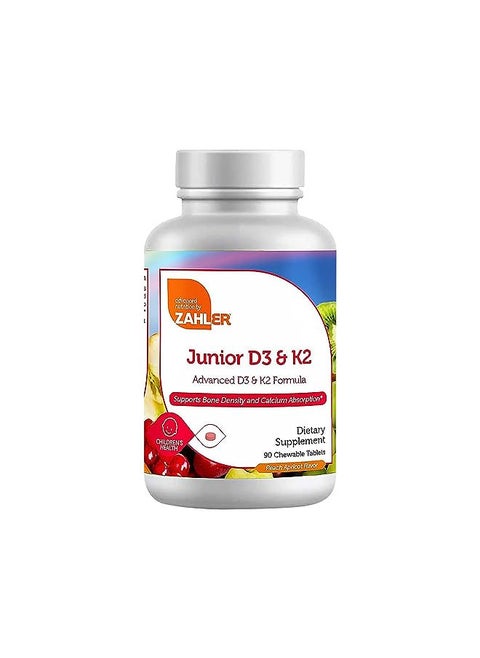 Zahler - Junior Vitamin D3 + K2 Chewable Tablets for Kids| Vitamin D for Kids 2000 IU | Delicious Vitamin D K2 Chews to Support Healthy Bones & Teeth - Kosher, Less Sugar Than Gummies (90 Count)