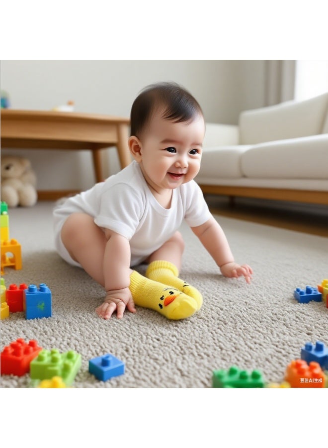 دايتويز جوارب أطفال صفراء ناعمة بتصميم وجوه مبتسمة مرحة - جوارب كاحل لطيفة للأطفال حديثي الولادة حتى عمر 12-18 شهرًا - Image 2