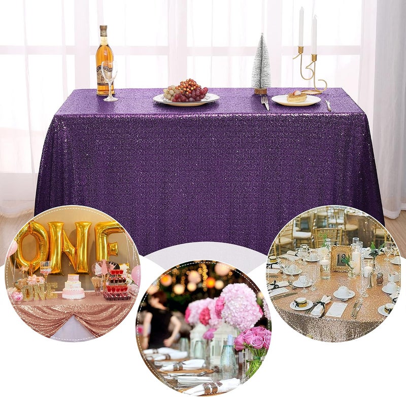nanbowang Sequin Tablecloth - Purple Table Cloths for Parties Rectangular Table Cover Overlay Sequin Fabric Table Linens Birthday/Baby Shower/Tea Party Decor - Image 3