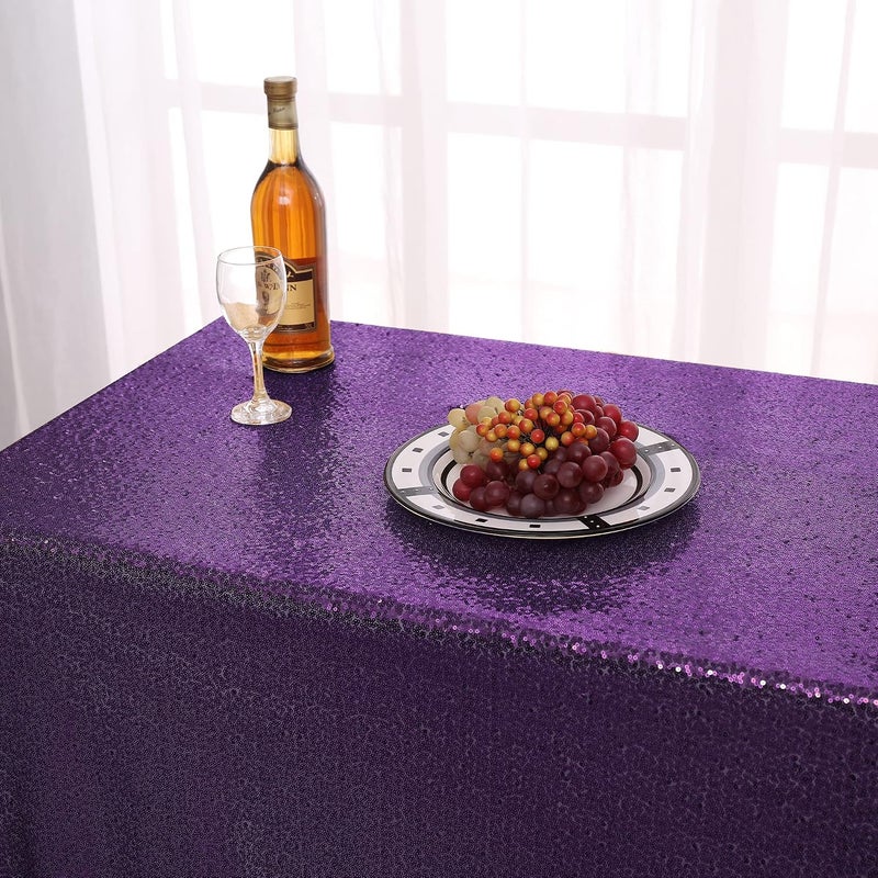 nanbowang Sequin Tablecloth - Purple Table Cloths for Parties Rectangular Table Cover Overlay Sequin Fabric Table Linens Birthday/Baby Shower/Tea Party Decor - Image 2