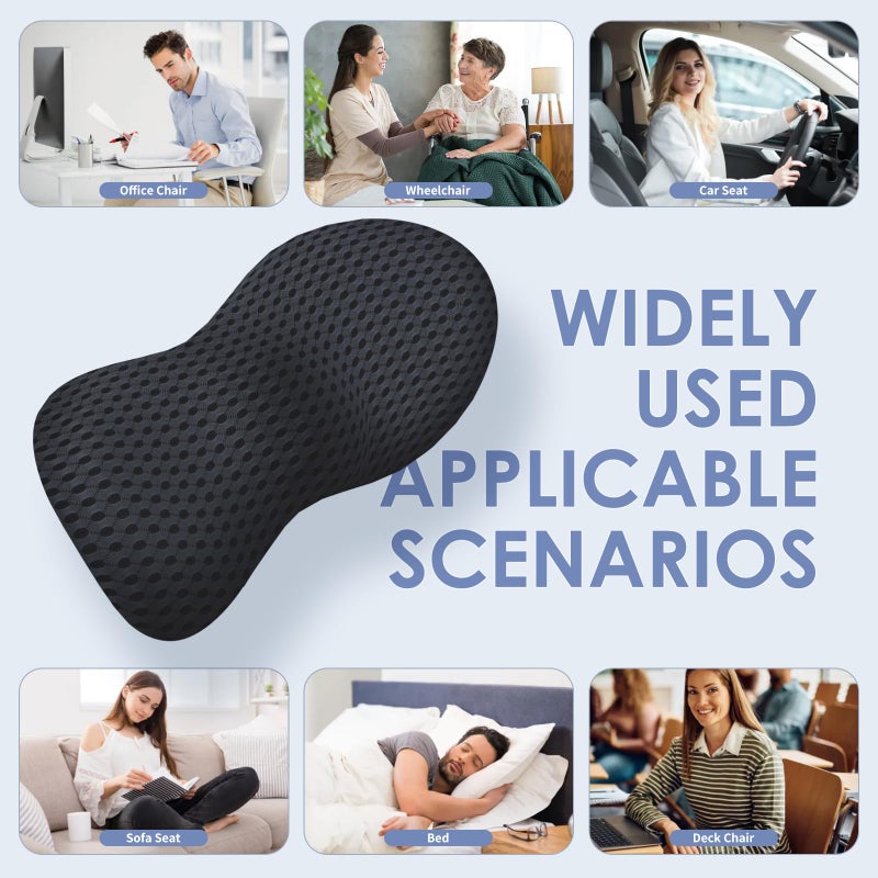 kasney Lumbar Support Pillow Ergonomic Memory Foam Lumbar Pillow, Relieve Back Pain, CMFY Breathable & Detachable & Washable, Neo Cushion Lower Back Pillow for Office Chairs, Car Seats (Black) - Image 5