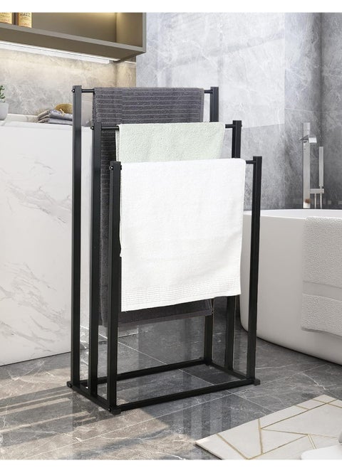 3-Tier Large Capacity Freestanding Metal Folding Towel Rack, Anti-rust Coating Metal Ladder Towel Holder, Drying Stand, Bathroom Bath Organizer Rack for Space Saving