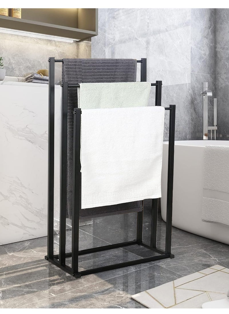 XiuWoo 3-Tier Large Capacity Freestanding Metal Folding Towel Rack, Anti-rust Coating Metal Ladder Towel Holder, Drying Stand, Bathroom Bath Organizer Rack for Space Saving  - Image 1