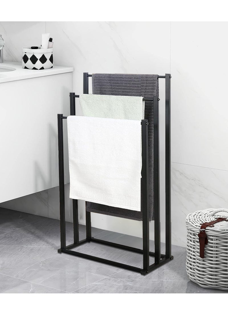 XiuWoo 3-Tier Large Capacity Freestanding Metal Folding Towel Rack, Anti-rust Coating Metal Ladder Towel Holder, Drying Stand, Bathroom Bath Organizer Rack for Space Saving  - Image 2