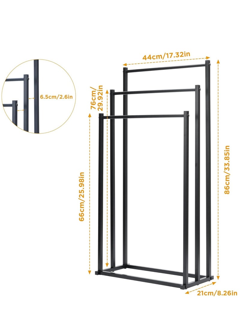 3-Tier Large Capacity Freestanding Metal Folding Towel Rack, Anti-rust Coating Metal Ladder Towel Holder, Drying Stand, Bathroom Bath Organizer Rack for Space Saving