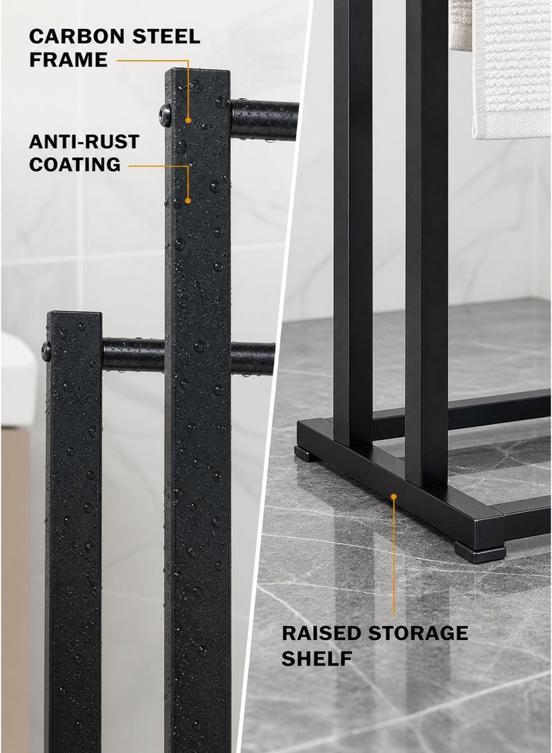 XiuWoo 3-Tier Large Capacity Freestanding Metal Folding Towel Rack, Anti-rust Coating Metal Ladder Towel Holder, Drying Stand, Bathroom Bath Organizer Rack for Space Saving - Image 3