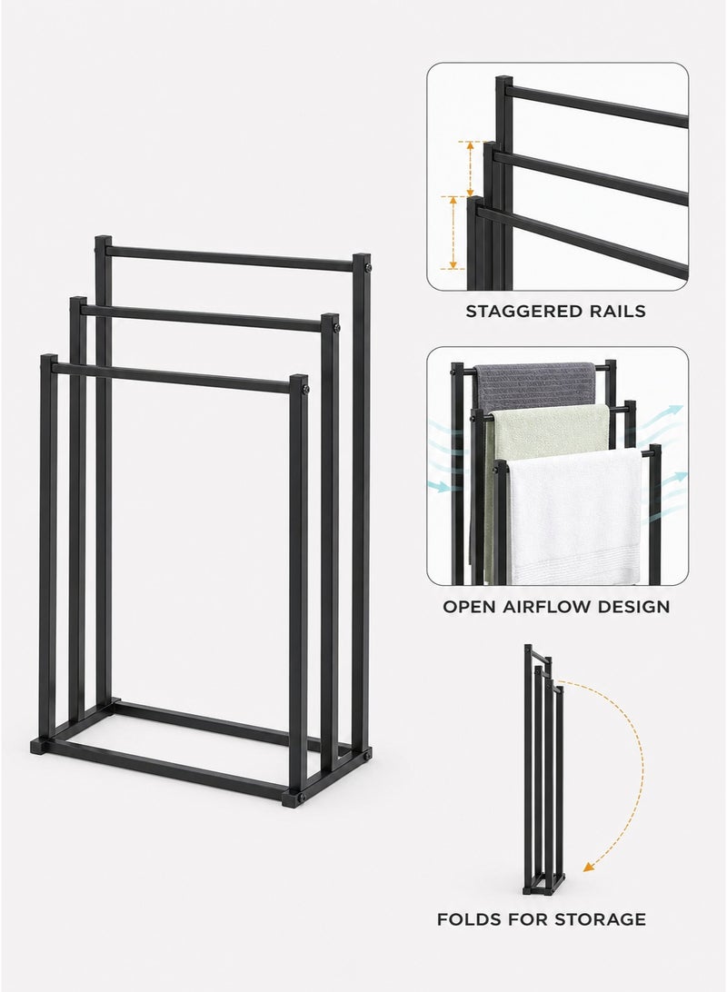 XiuWoo 3-Tier Large Capacity Freestanding Metal Folding Towel Rack, Anti-rust Coating Metal Ladder Towel Holder, Drying Stand, Bathroom Bath Organizer Rack for Space Saving - Image 5