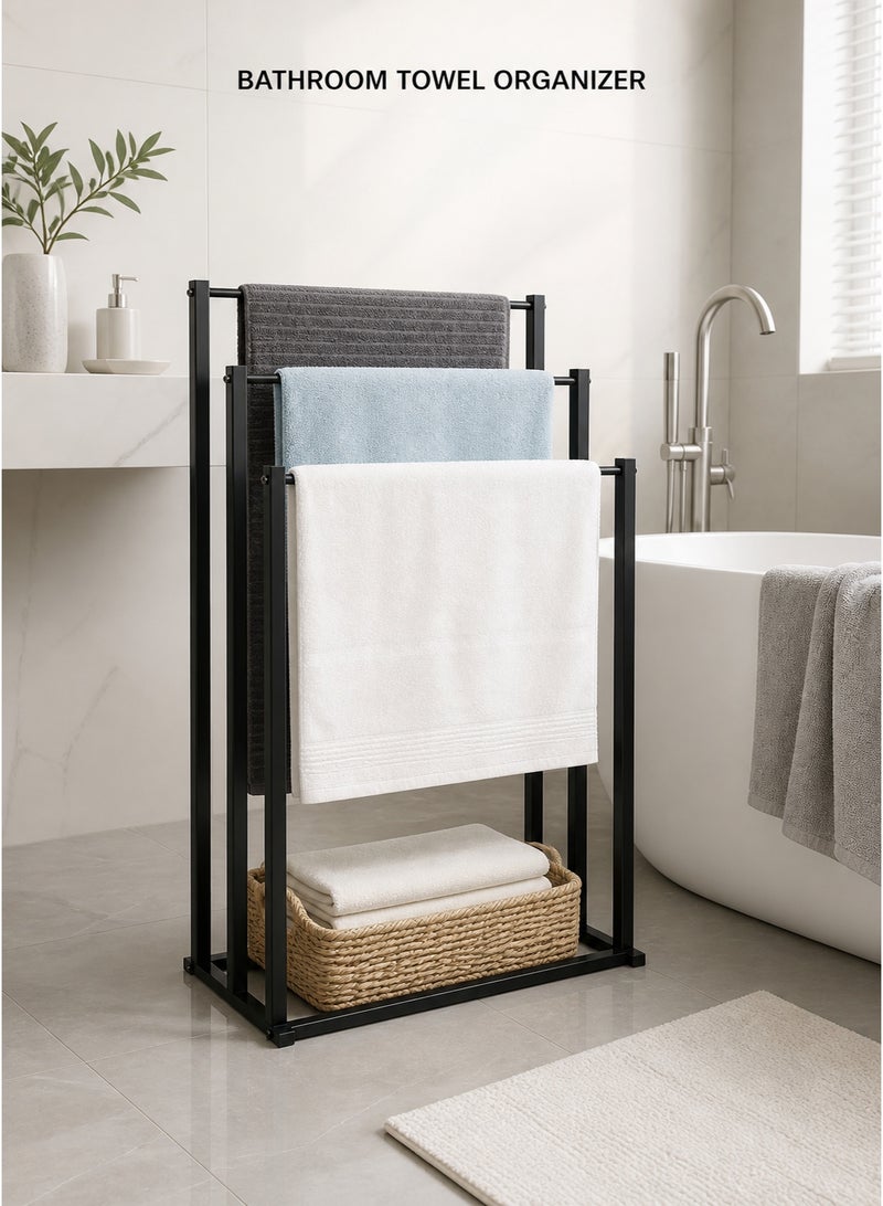 XiuWoo 3-Tier Large Capacity Freestanding Metal Folding Towel Rack, Anti-rust Coating Metal Ladder Towel Holder, Drying Stand, Bathroom Bath Organizer Rack for Space Saving - Image 4