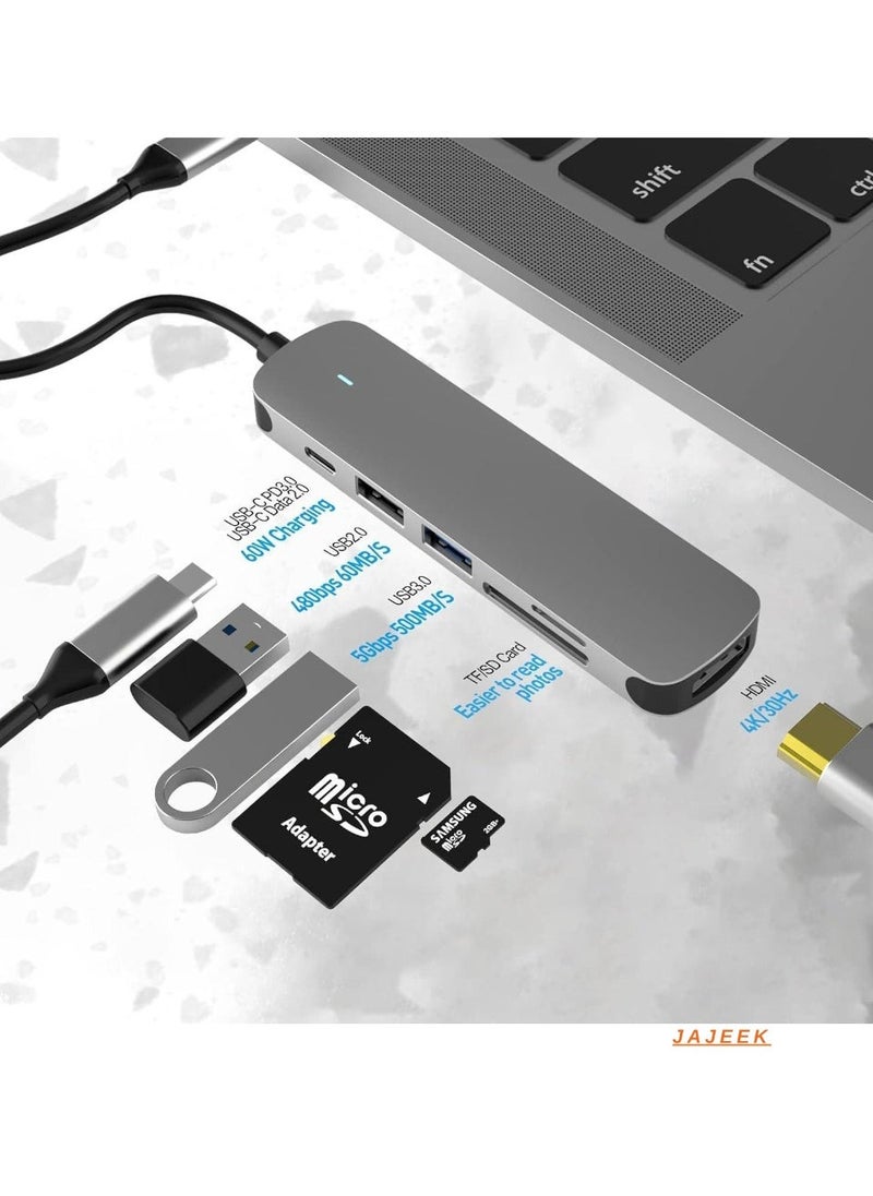 JAJEEK 6-in-1 USB C Hub with USB 3.0, 4K HDMI, USB C PD, SD/TF Card Reader – Compact Docking Station for MacBook Pro, MacBook Air & Type-C Laptops – Fast Charging, High-Resolution Display, Seamless Data Transfer - Image 2