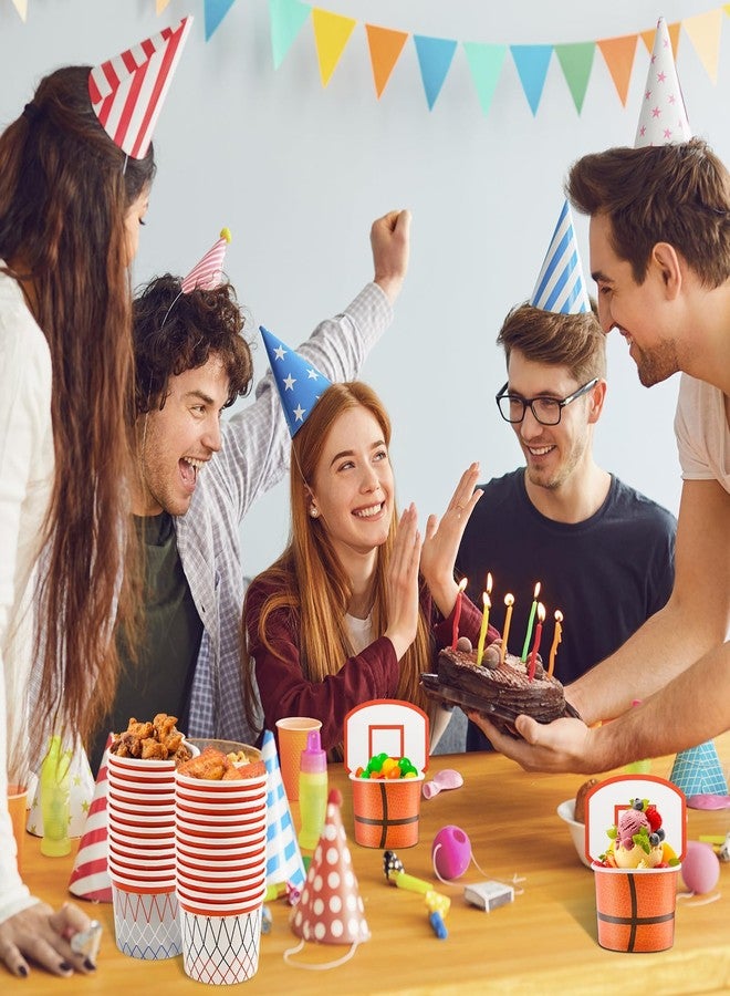 WorldBazaar أكواب وجبات خفيفة على شكل طوق كرة سلة من وورلد بازار، 48 مجموعة، لوازم حفلات كرة السلة، أكواب ورقية للأطفال، أكواب وجبات خفيفة للاستخدام مرة واحدة، أوعية حلوى وآيس كريم، زينة حفلات - Image 4