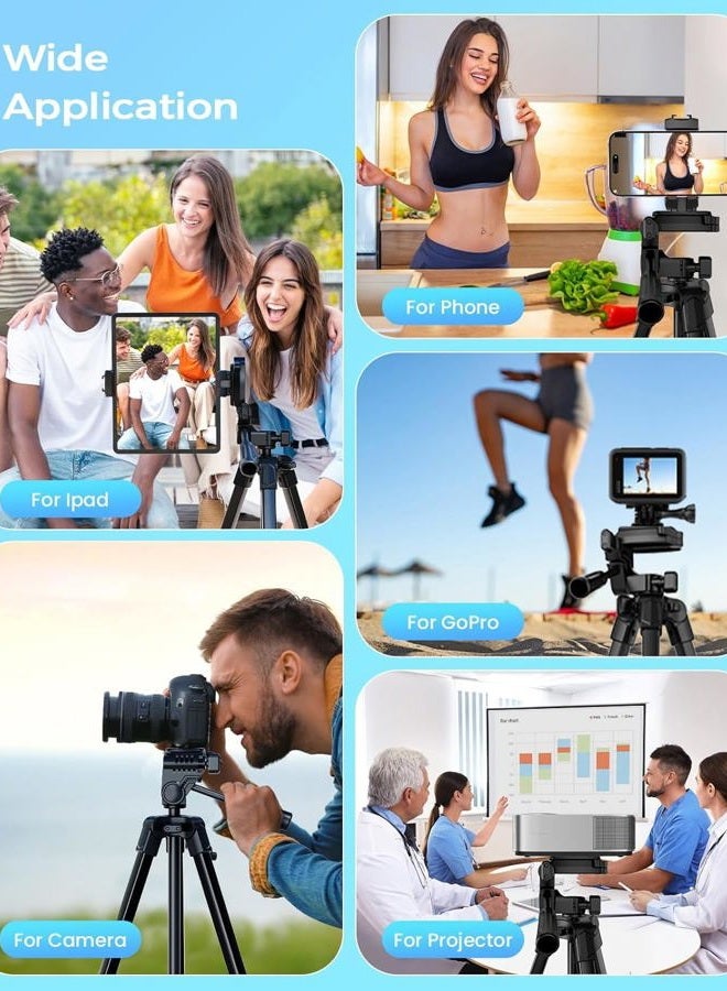 MACTREM 67" Phone Tripod, Tripod Stand for iPad iPhone Tablet Camera with 2 in 1 Mount & Wireless Remote, Aluminum Extendable iPhone Tripod for Video Recording/Selfies/Live Stream/Vlogging - Image 3