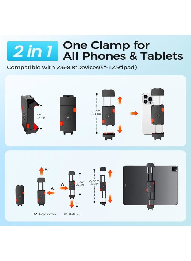 MACTREM 67" Phone Tripod, Tripod Stand for iPad iPhone Tablet Camera with 2 in 1 Mount & Wireless Remote, Aluminum Extendable iPhone Tripod for Video Recording/Selfies/Live Stream/Vlogging - Image 2