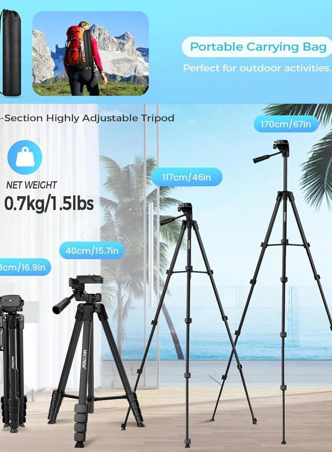 MACTREM 67" Phone Tripod, Tripod Stand for iPad iPhone Tablet Camera with 2 in 1 Mount & Wireless Remote, Aluminum Extendable iPhone Tripod for Video Recording/Selfies/Live Stream/Vlogging - Image 5
