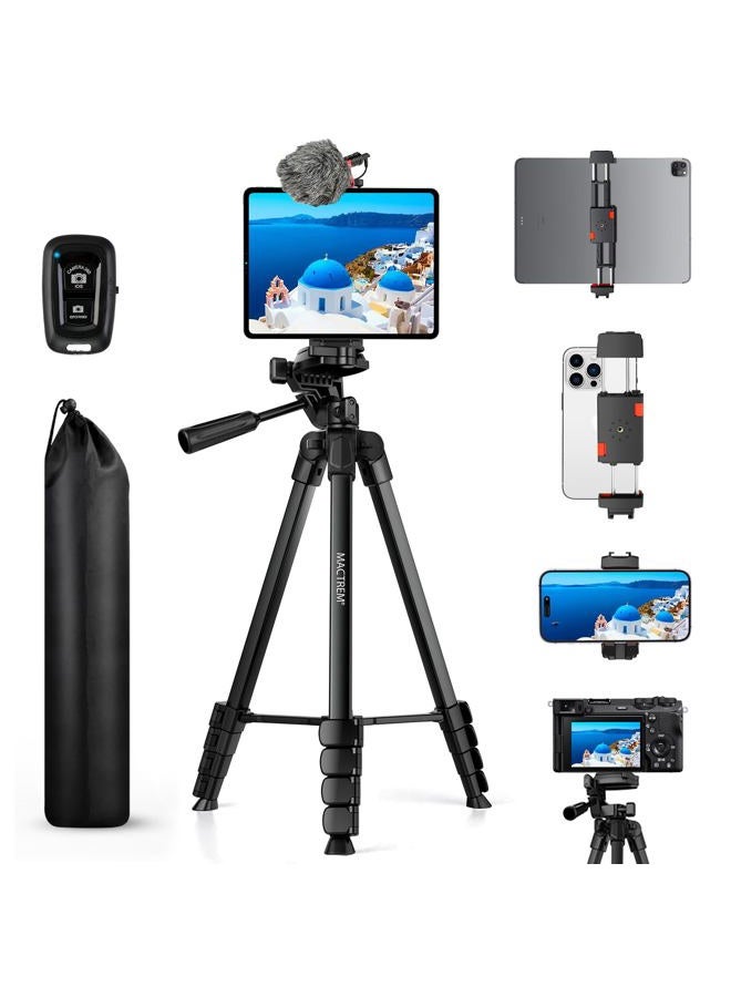 MACTREM 67" Phone Tripod, Tripod Stand for iPad iPhone Tablet Camera with 2 in 1 Mount & Wireless Remote, Aluminum Extendable iPhone Tripod for Video Recording/Selfies/Live Stream/Vlogging - Image 1