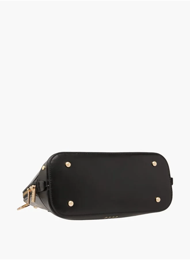 ELLE Women Monogram Embossed Tote Bag with Top Handles and Detachable Strap