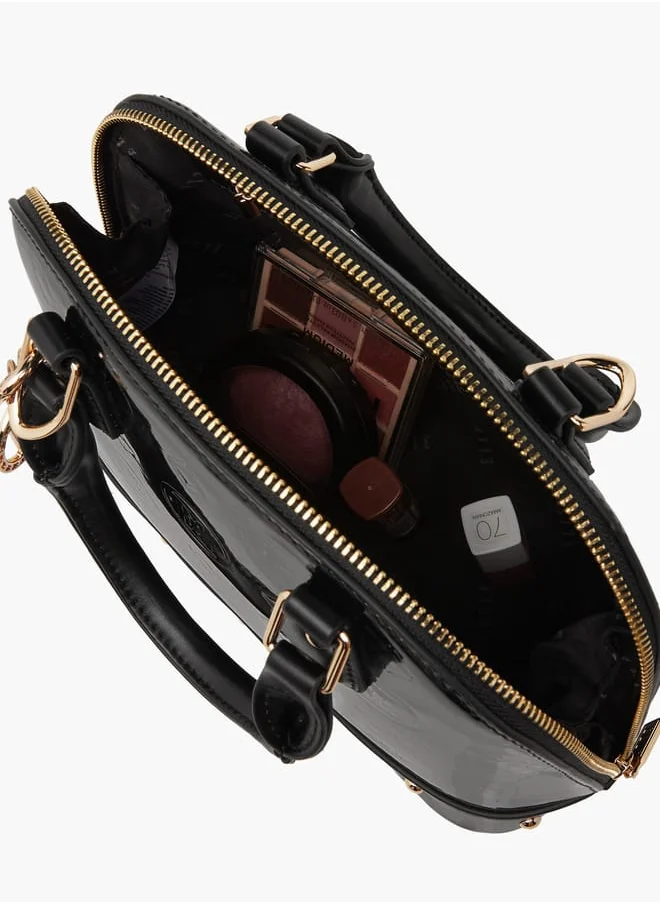ELLE Women Monogram Embossed Tote Bag with Top Handles and Detachable Strap